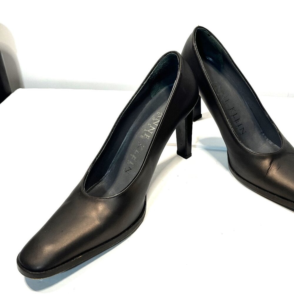 ANNE KLEIN Italian Bronze Leather Heels Pumps Square Toe 7-1/2M